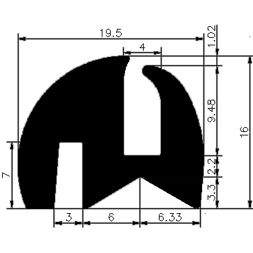 KL - G275 19,5×16 mm - stabilizing EPDM profiles - Stabilizing and stretcher profiles